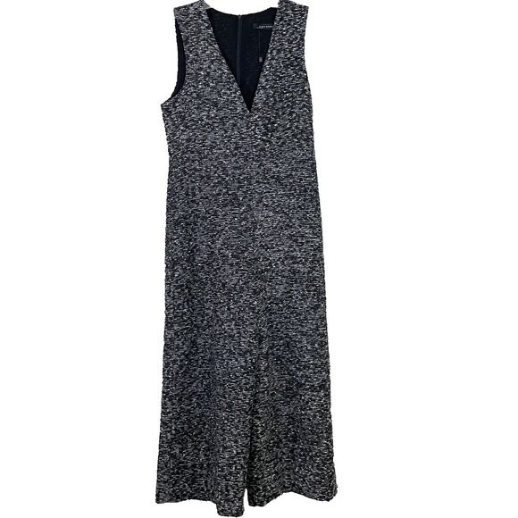 ZARA Women’s Plunge Neck Tweed Jumpsuit Wide Leg  sz XS Black/White zips - Picture 1 of 14